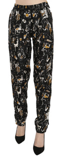 Dolce & Gabbana Black Jazz Club Print High Waisted Tapered Trousers