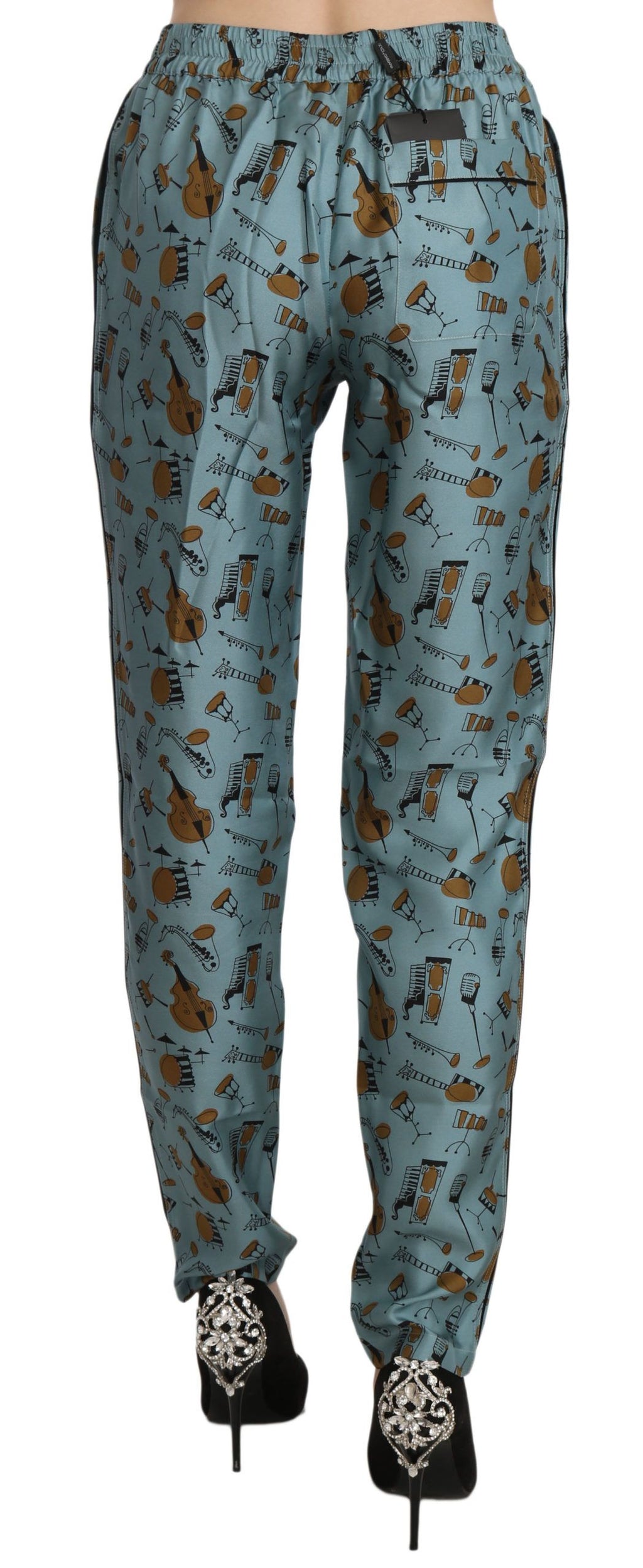 Dolce & Gabbana Blaue Tapered Pants mit Musikinstrumenten-Aufdruck