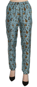 Dolce & Gabbana Blaue Tapered Pants mit Musikinstrumenten-Aufdruck