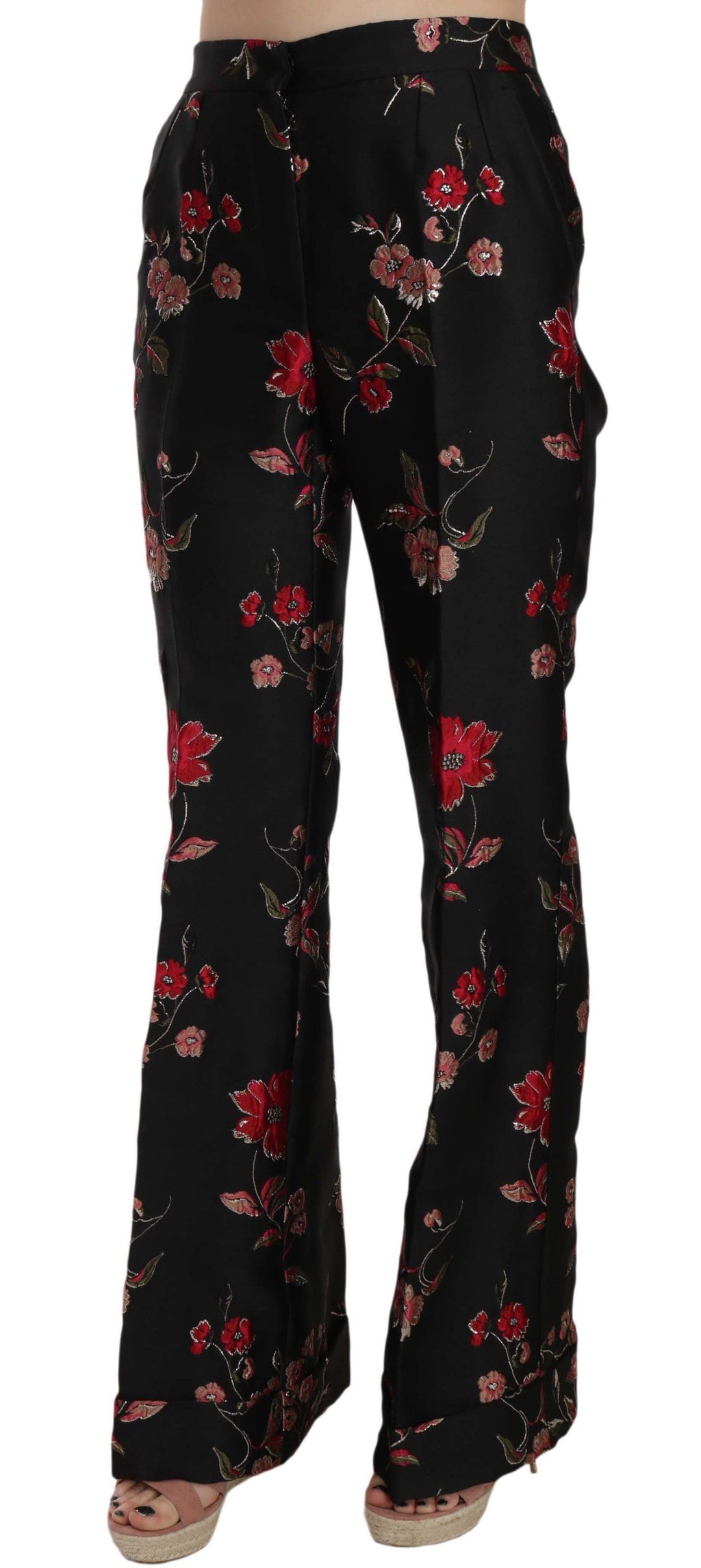 Dolce & Gabbana Schwarze Boot-Cut-Hose mit Blumendruck