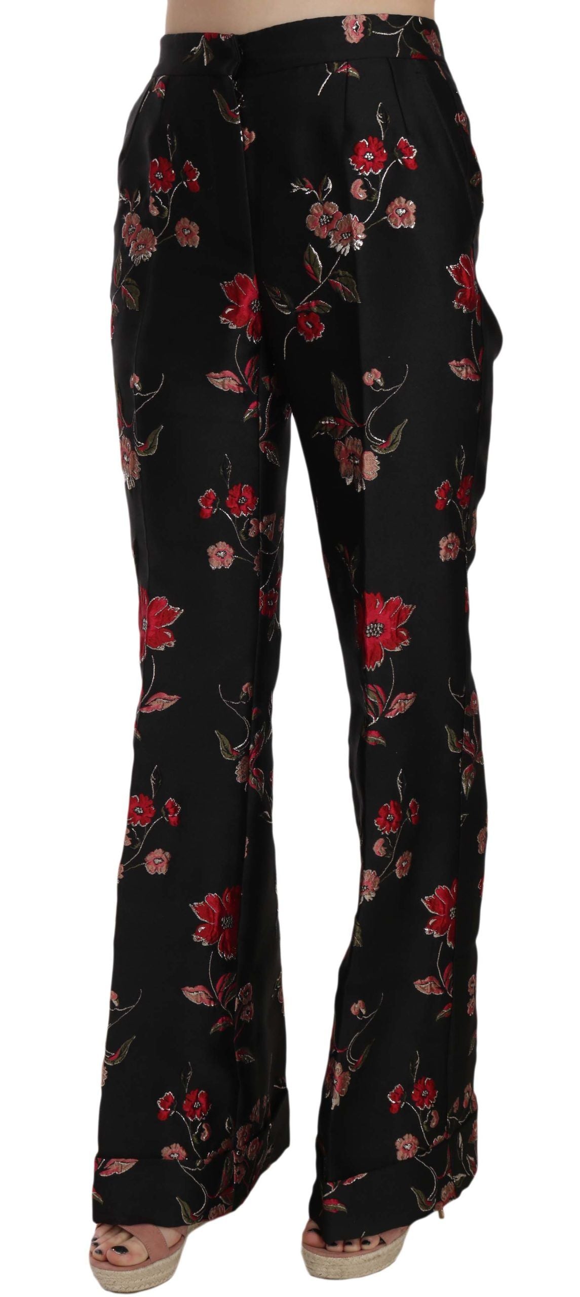 Dolce & Gabbana Schwarze Boot-Cut-Hose mit Blumendruck