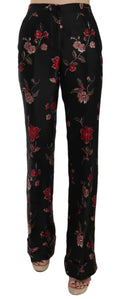 Dolce & Gabbana Schwarze Boot-Cut-Hose mit Blumendruck