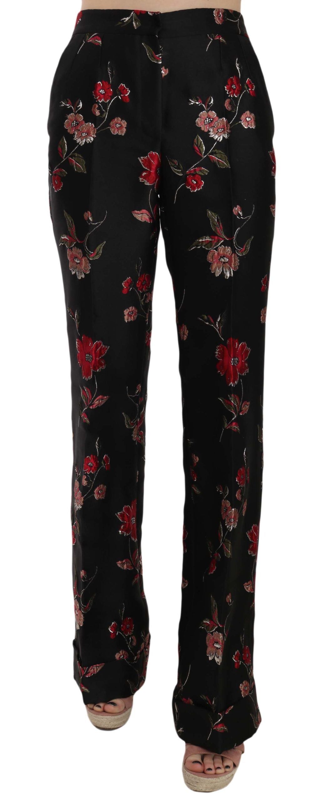 Dolce & Gabbana Schwarze Boot-Cut-Hose mit Blumendruck