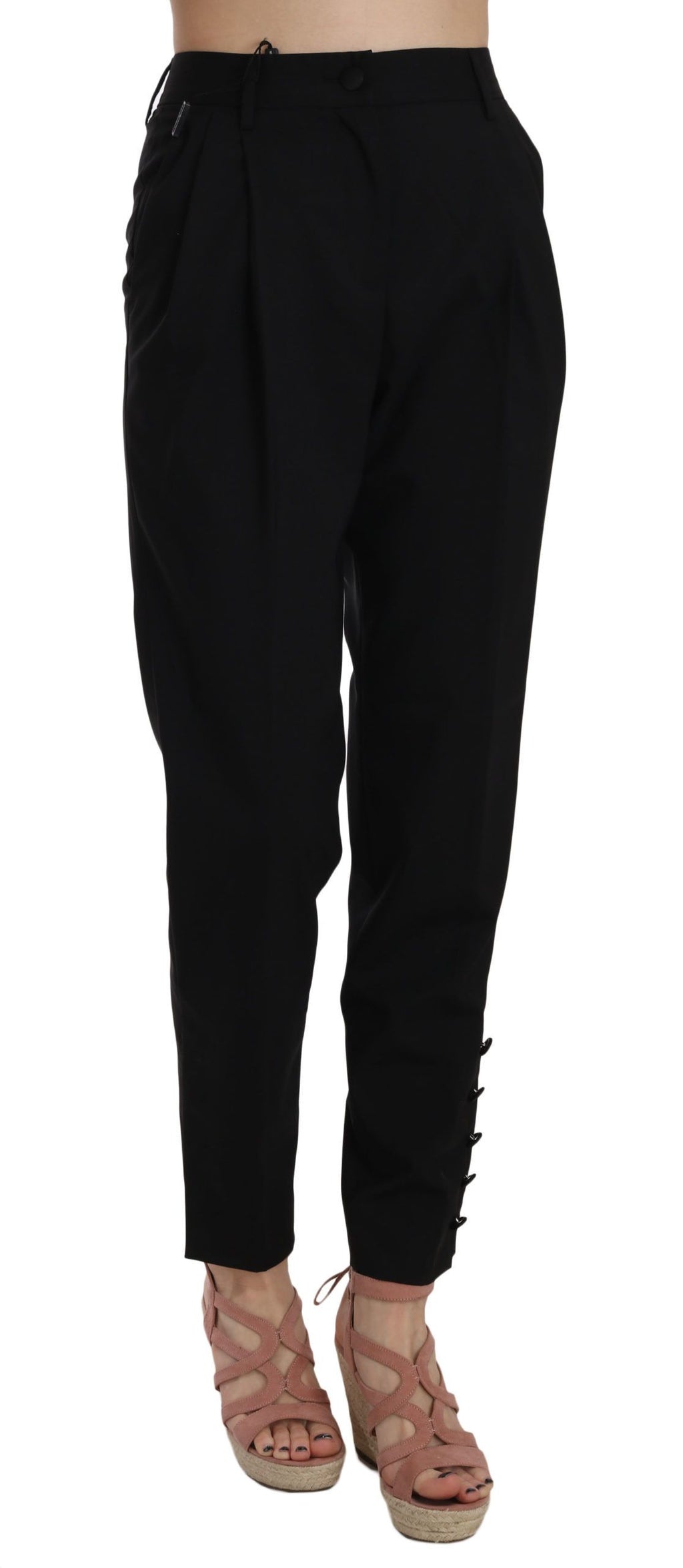 Dolce & Gabbana Schwarze Bundfaltenhose mit Knopfleiste