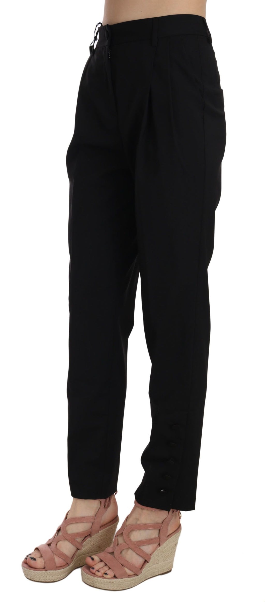 Dolce & Gabbana Schwarze Bundfaltenhose mit Knopfleiste