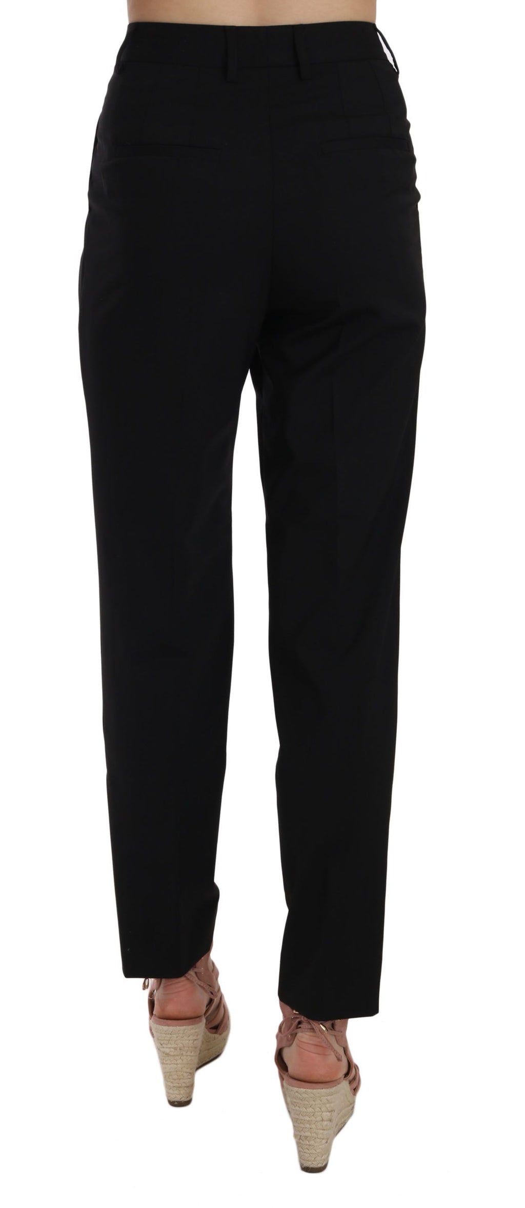 Dolce & Gabbana Schwarze Bundfaltenhose mit Knopfleiste