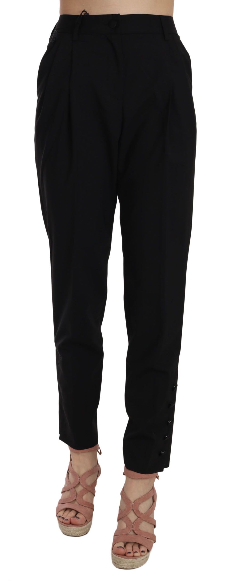 Dolce & Gabbana Schwarze Bundfaltenhose mit Knopfleiste