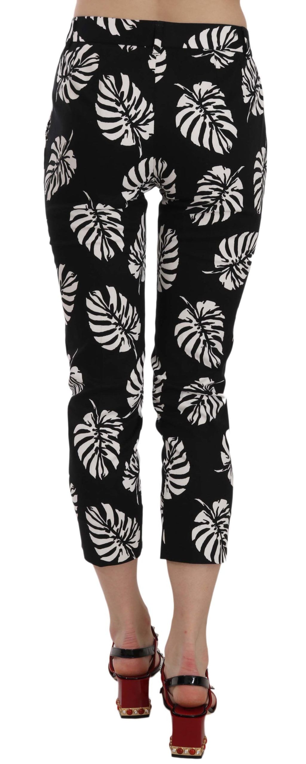 Dolce & Gabbana Black Skinny Trousers with Palm Leaf Print