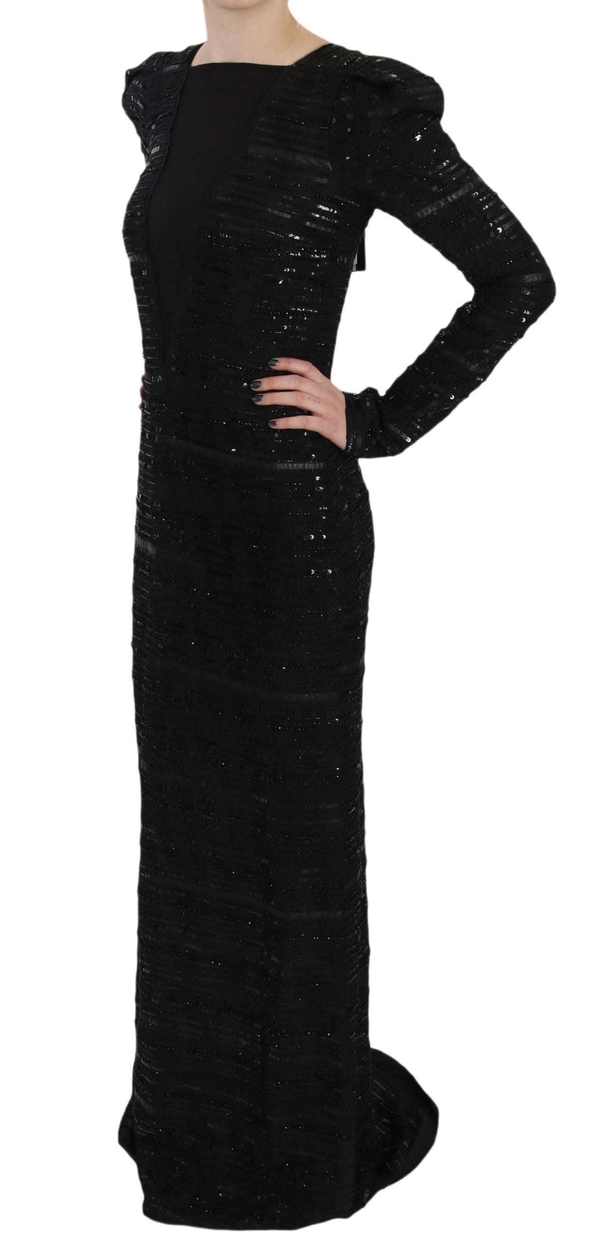 John Richmond Black Full-Length Sequin Silk Dress