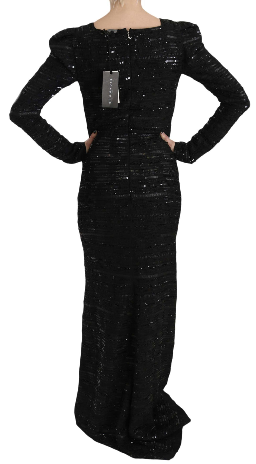 John Richmond Black Full-Length Sequin Silk Dress
