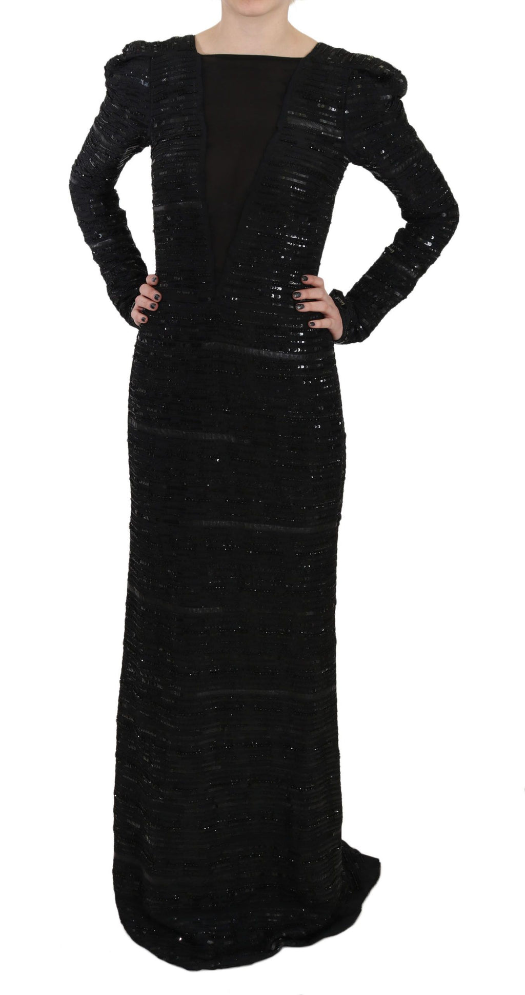 John Richmond Black Full-Length Sequin Silk Dress