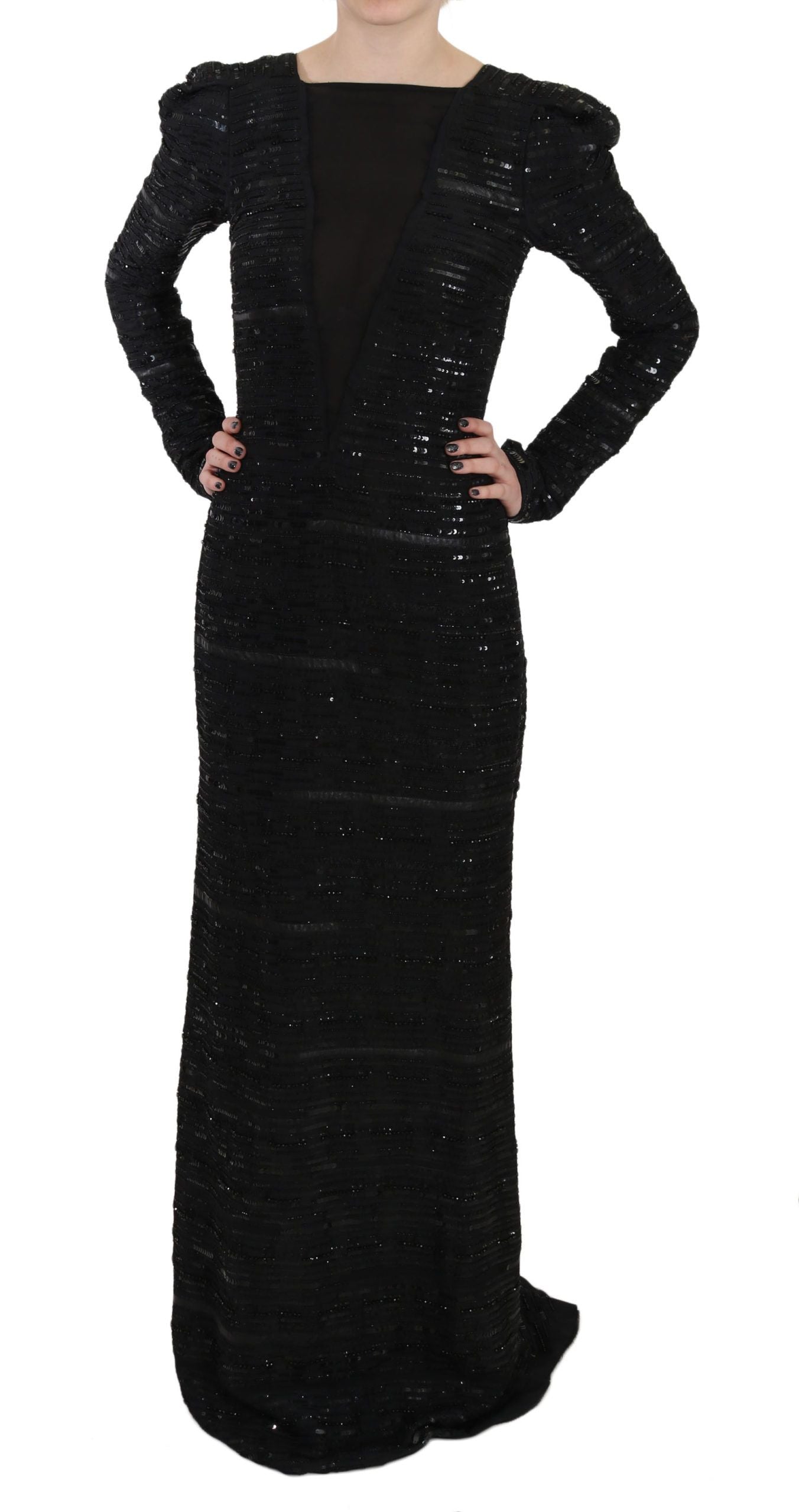 John Richmond Black Full-Length Sequin Silk Dress