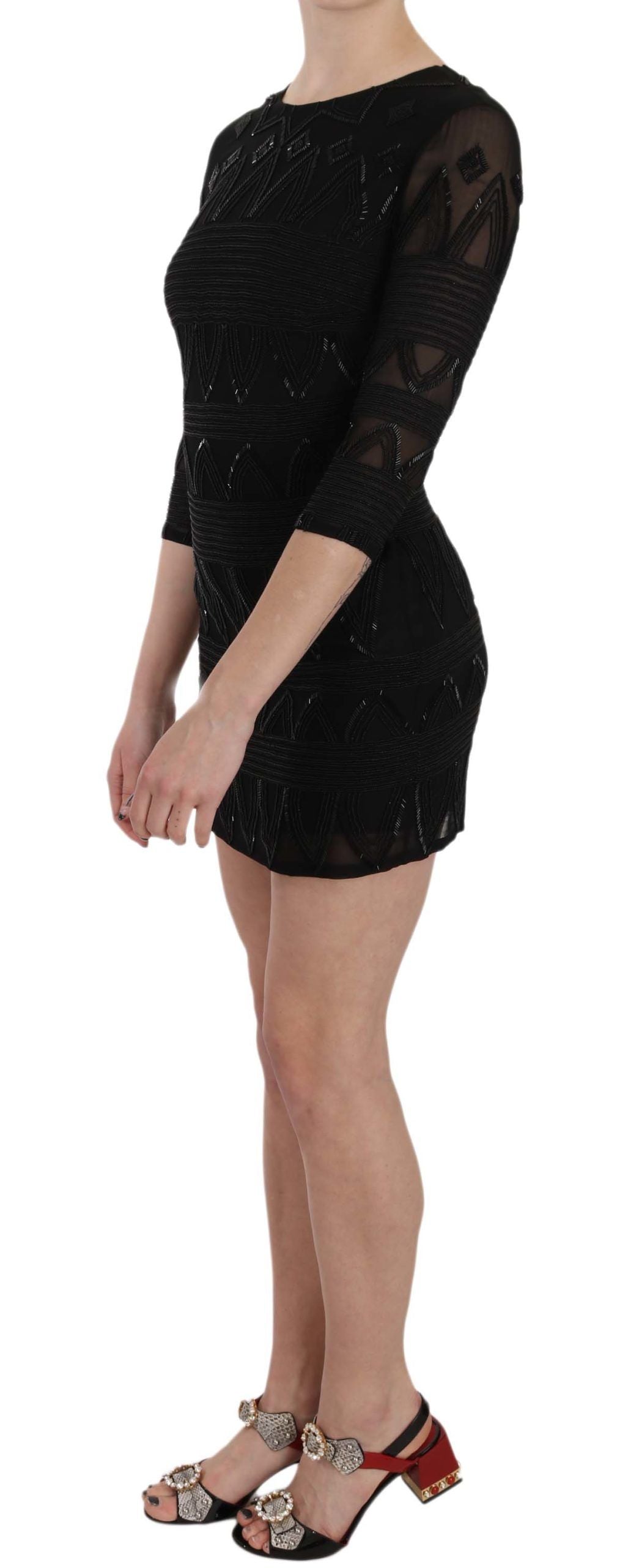 John Richmond Black Silk Sequin Layered Mini Dress