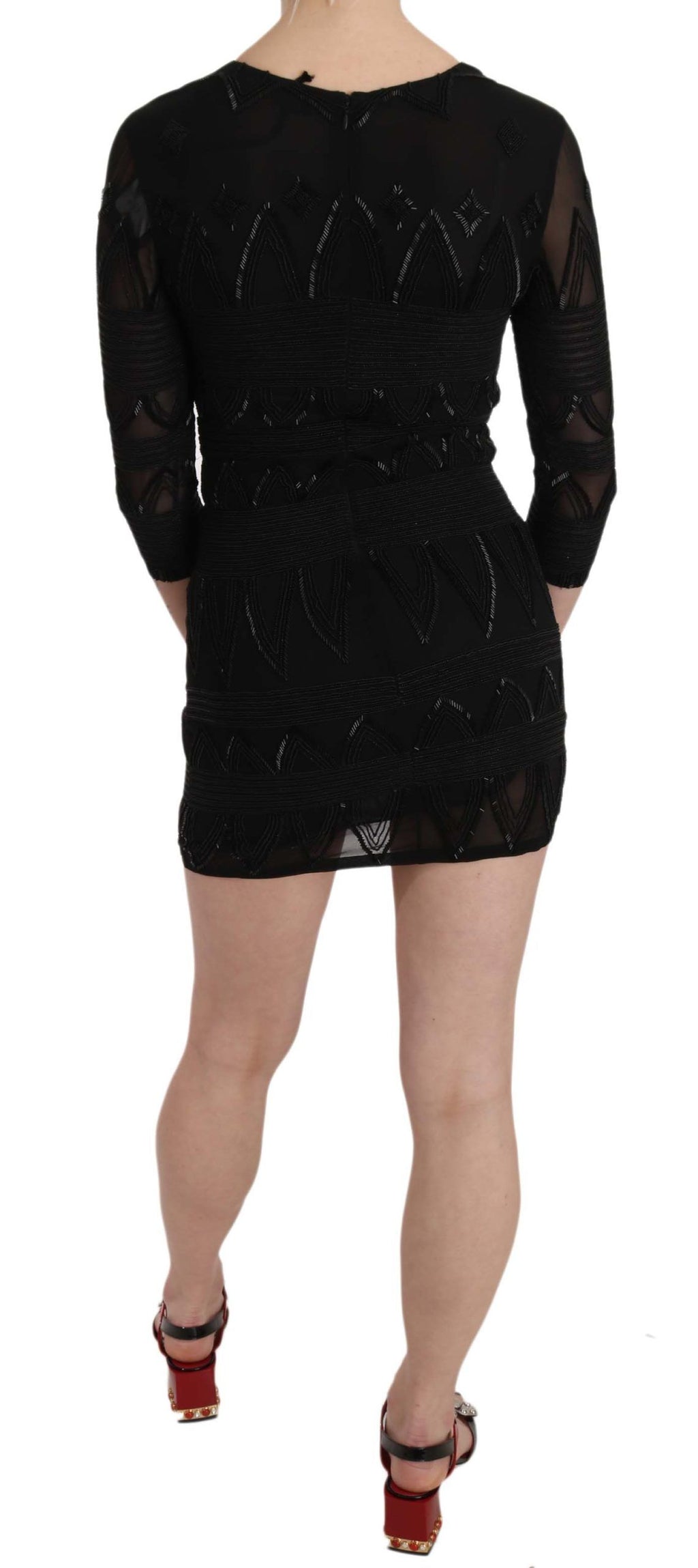 John Richmond Black Silk Sequin Layered Mini Dress