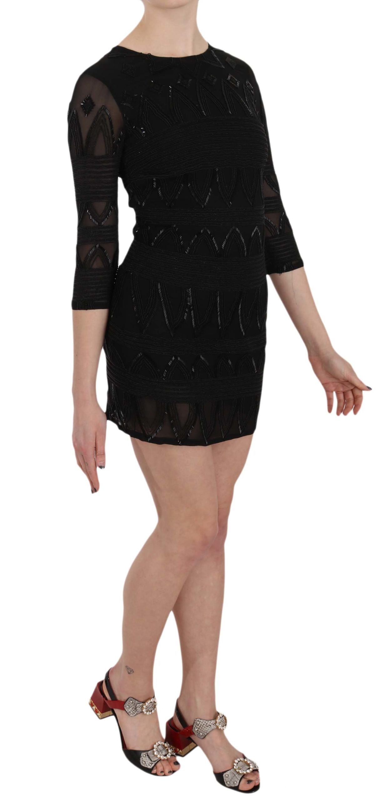 John Richmond Black Silk Sequin Layered Mini Dress