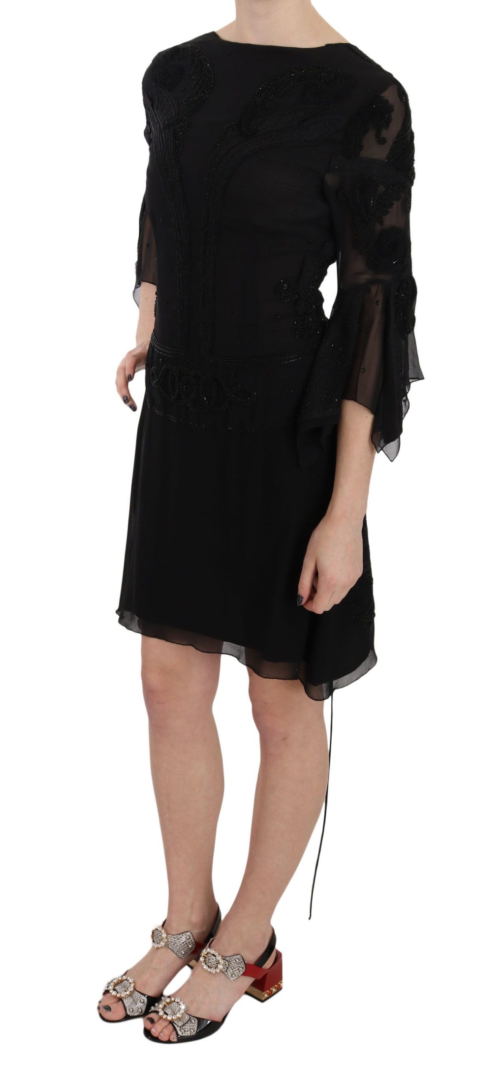 John Richmond Schwarzes Mini-Shiftkleid aus Seide mit Pailletten