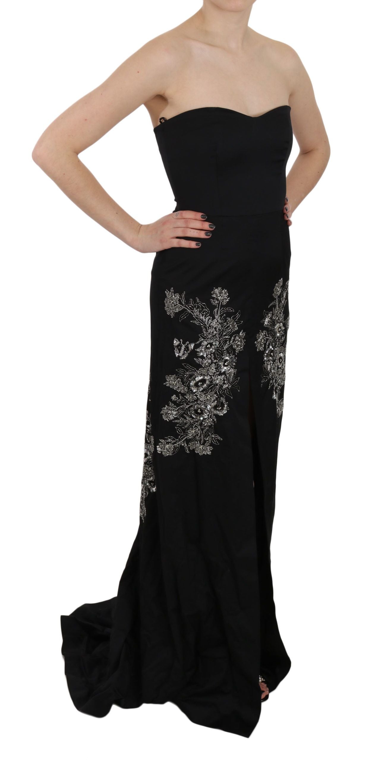 John Richmond Schwarzes paillettenbesetztes Ballkleid mit Ausschnitt