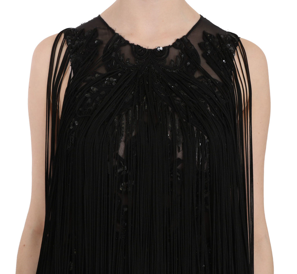 John Richmond Black Silk Sequin Embellished Dress