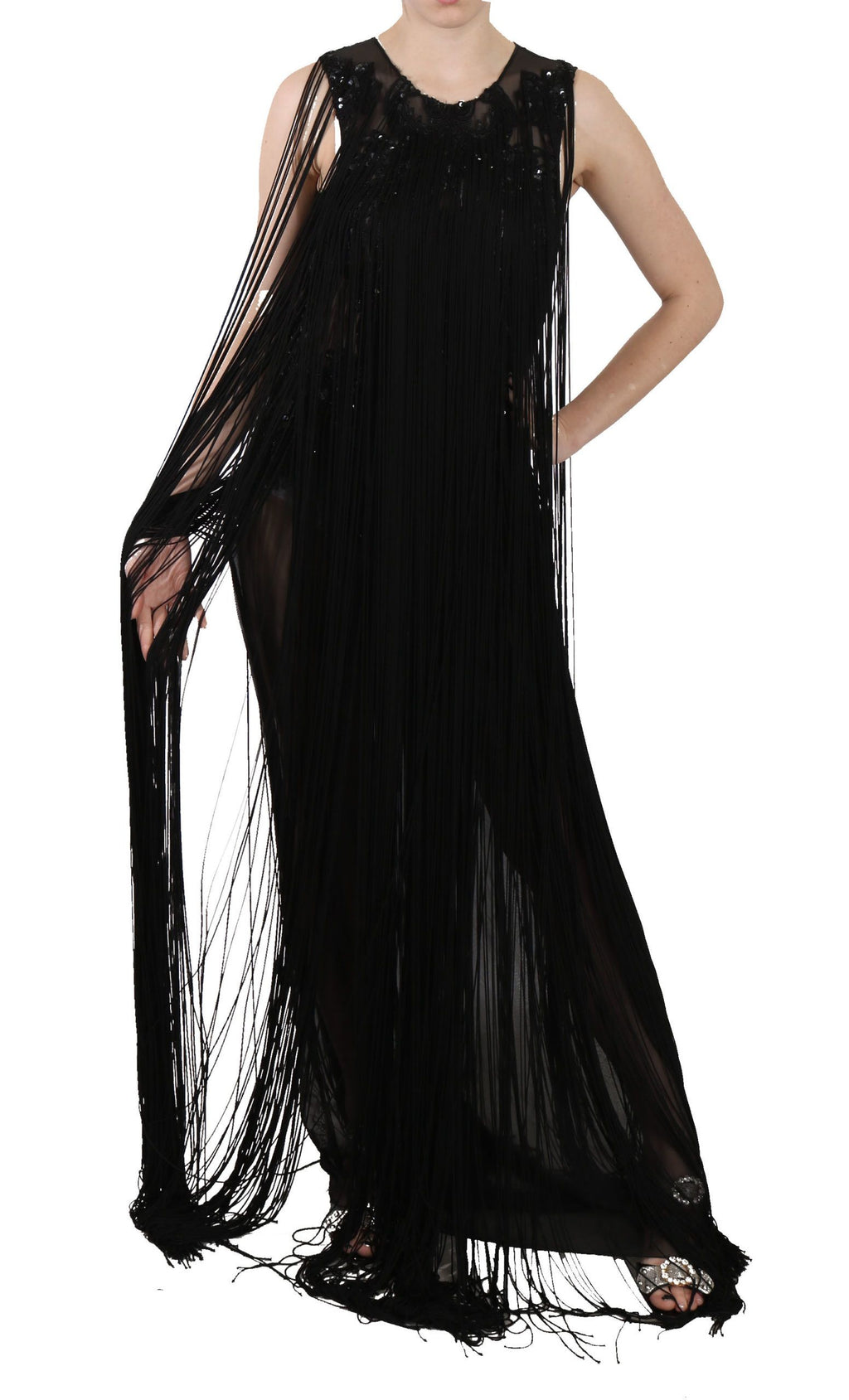 John Richmond Black Silk Sequin Embellished Dress