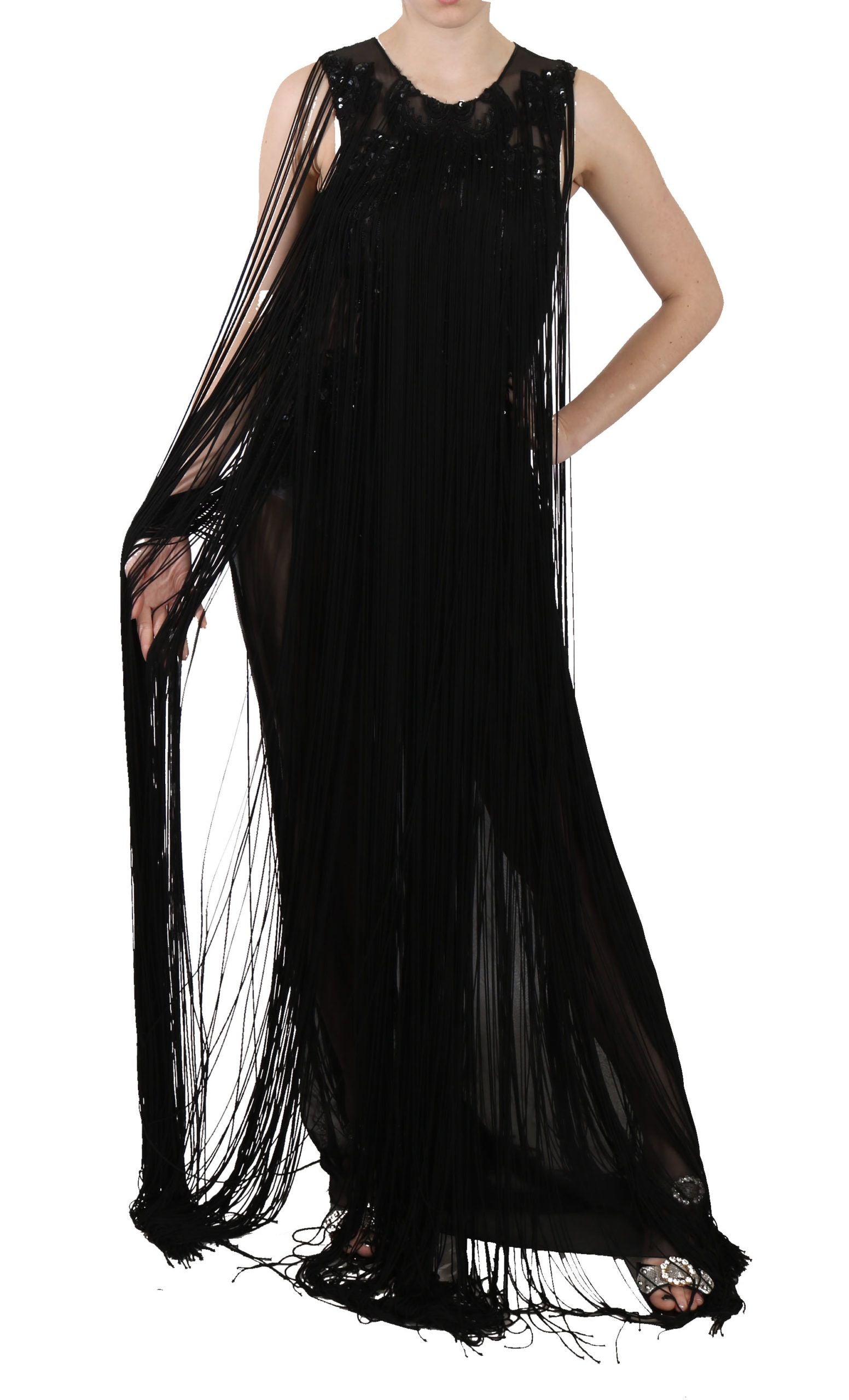 John Richmond Black Silk Sequin Embellished Dress