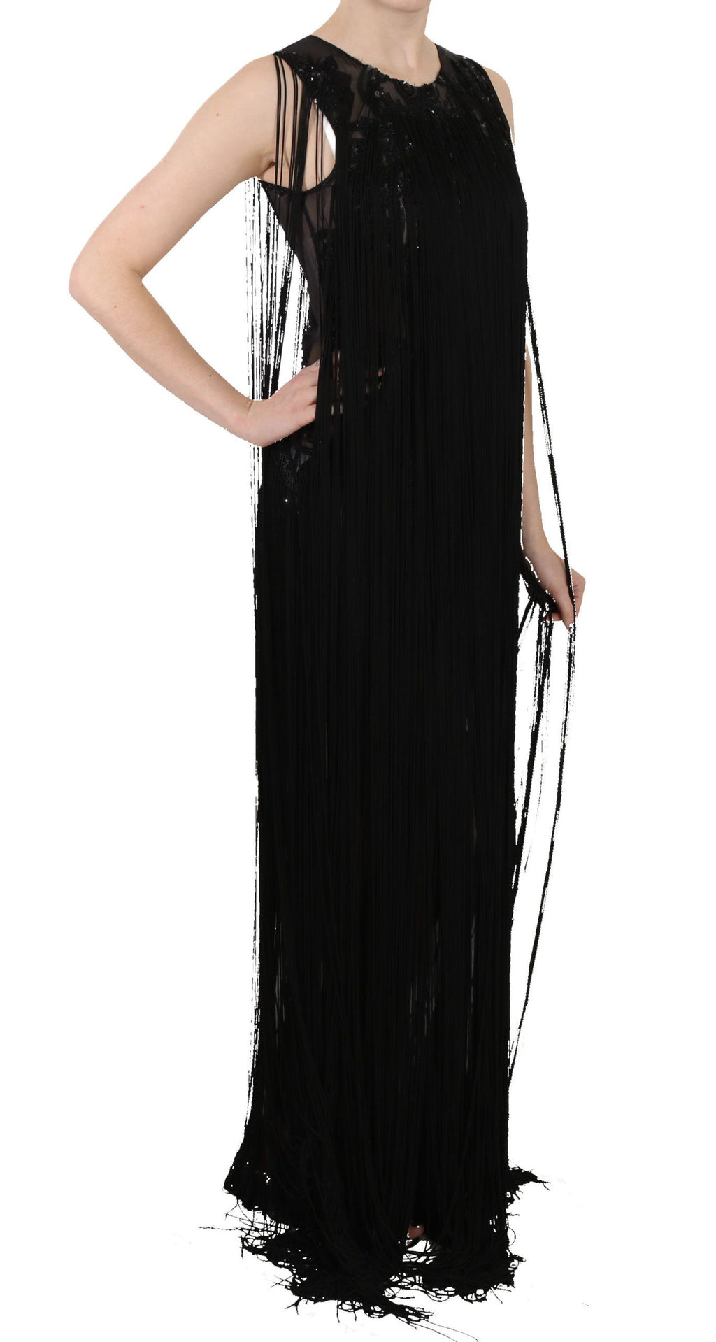 John Richmond Black Silk Sequin Embellished Dress