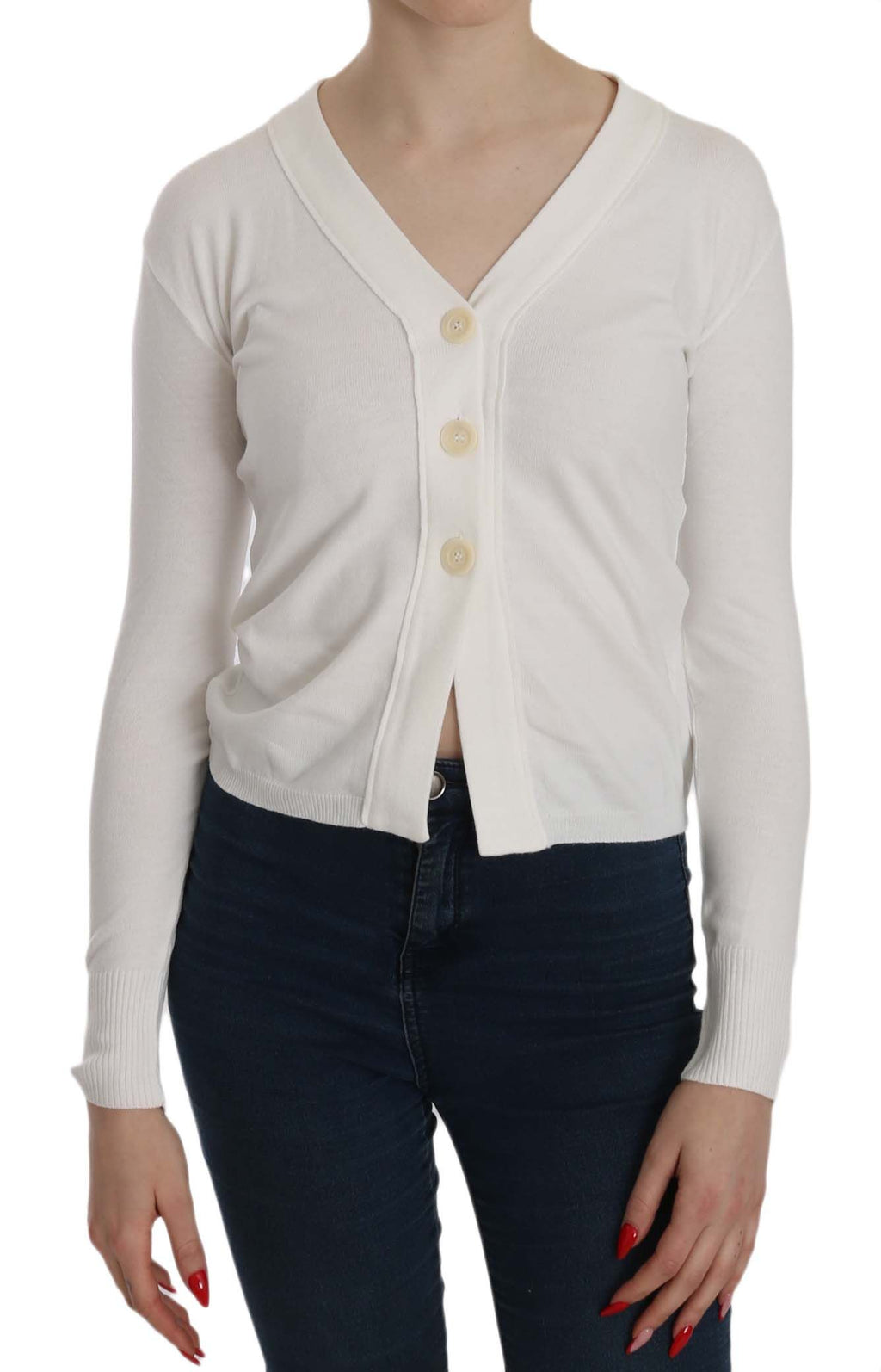 BYBLOS Weißer V-Ausschnitt Langarm Strickjacke Tops Pullover