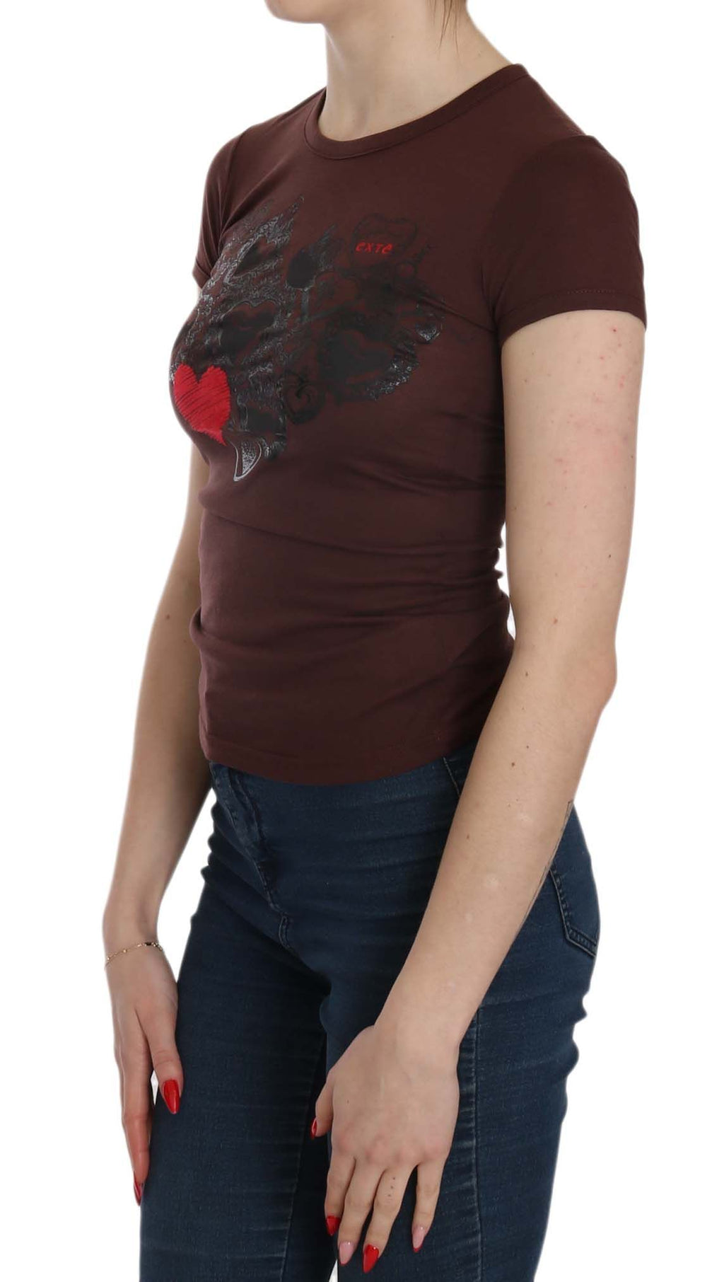 Exte Braunes Herz kurzärmeliges lässiges T-Shirt Top