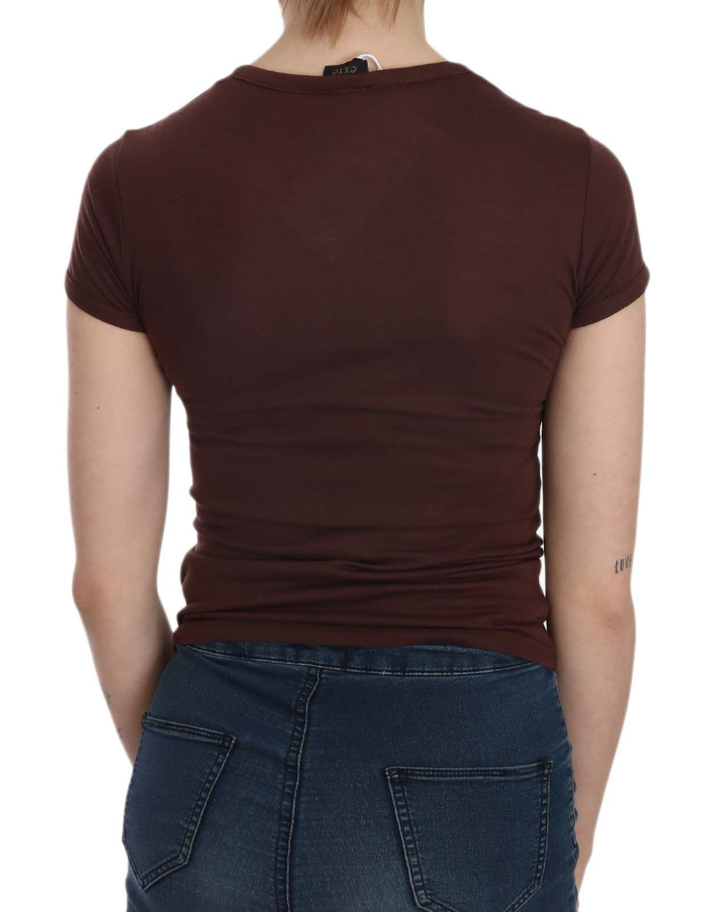 Exte Braunes Herz kurzärmeliges lässiges T-Shirt Top