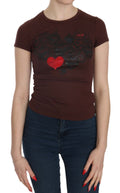 Exte Braunes Herz kurzärmeliges lässiges T-Shirt Top