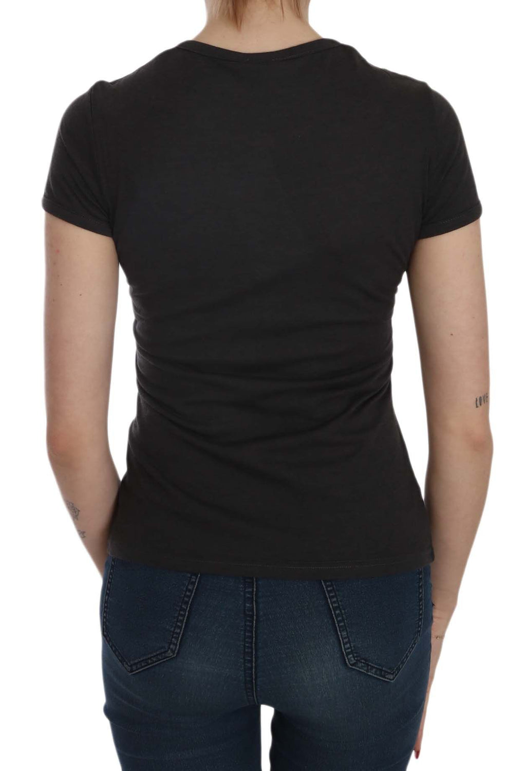 Exte Schwarzes Herz Print Kurzarm Freizeithemd Top