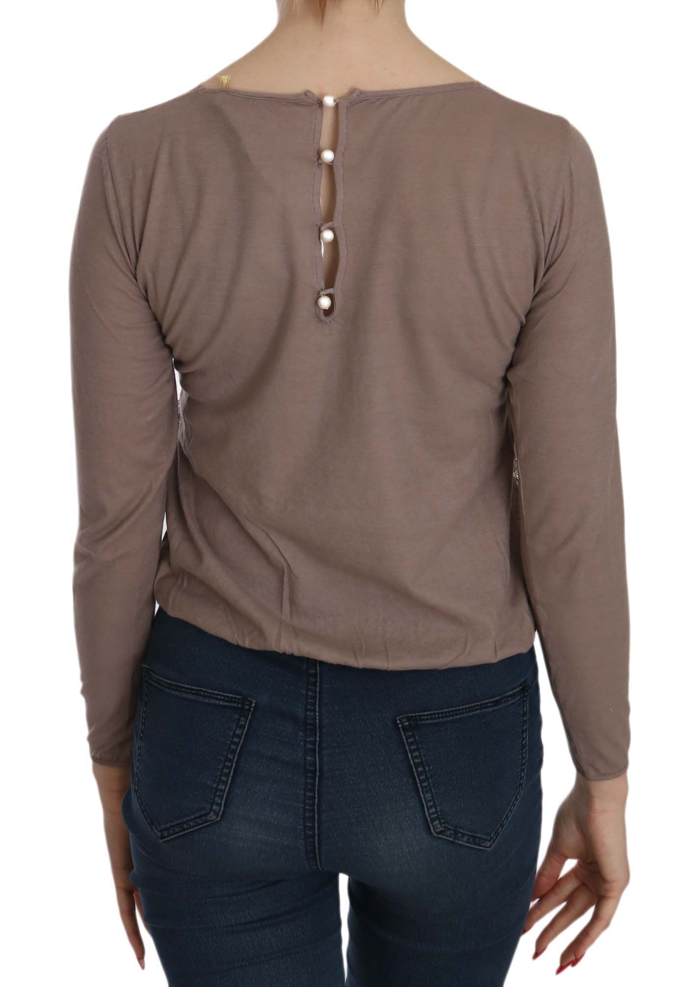 PINK MEMORIES Brown Long Sleeve Top with Sheer Lace