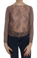 PINK MEMORIES Brown Long Sleeve Top with Sheer Lace