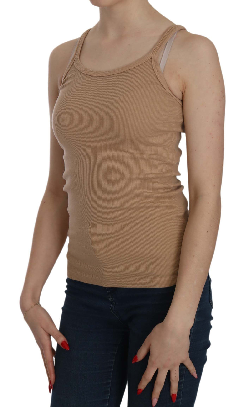 PINK MEMORIES Beige ärmellose Spaghetti-Träger-Tankbluse