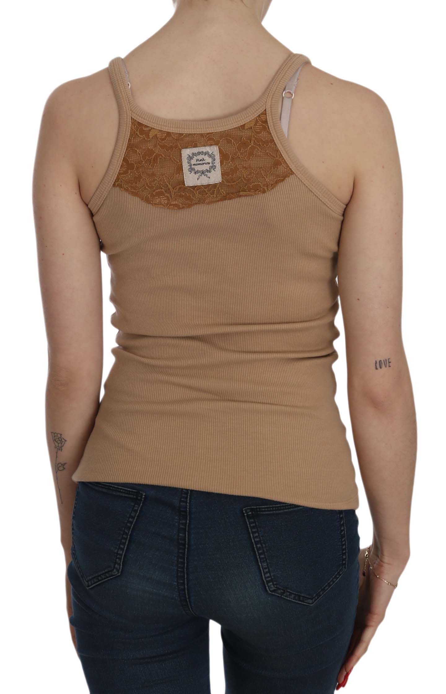 PINK MEMORIES Beige ärmellose Spaghetti-Träger-Tankbluse