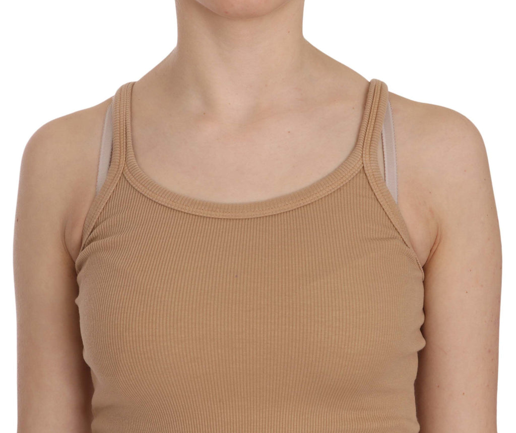 PINK MEMORIES Beige ärmellose Spaghetti-Träger-Tankbluse