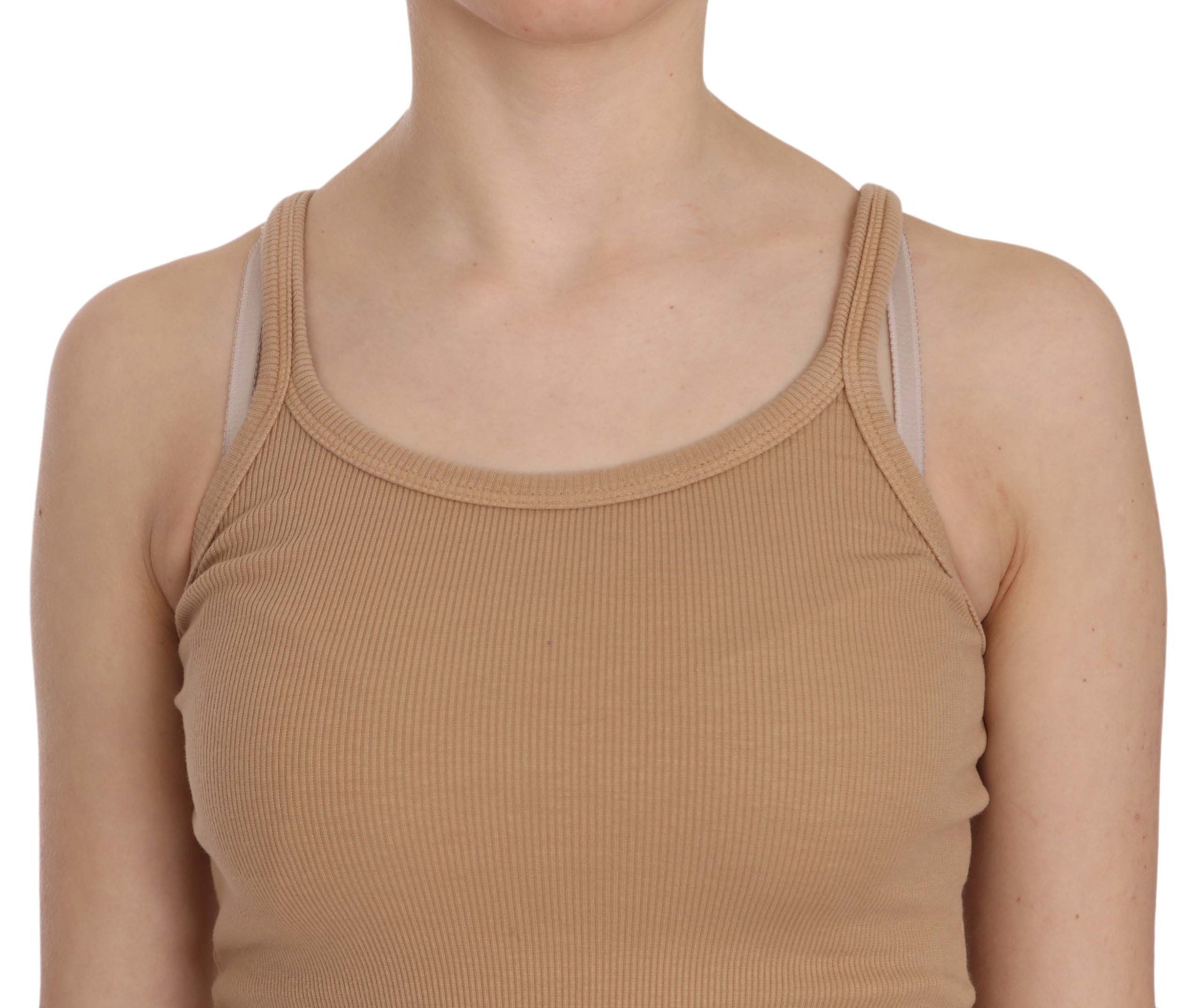 PINK MEMORIES Beige ärmellose Spaghetti-Träger-Tankbluse