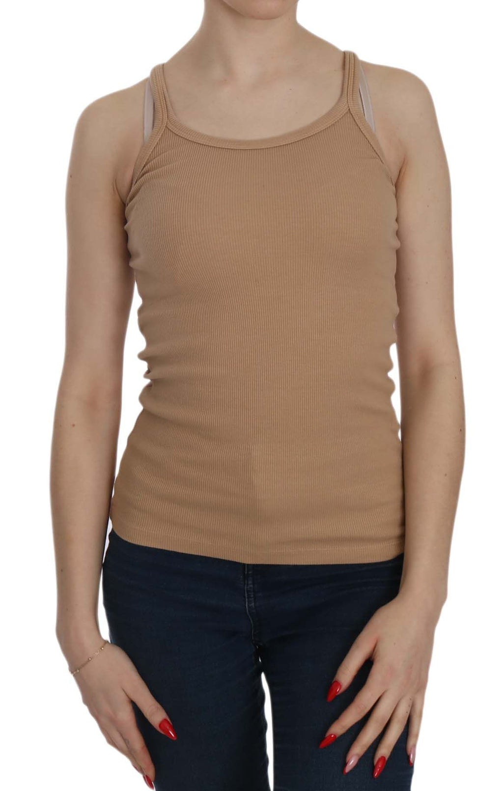 PINK MEMORIES Beige ärmellose Spaghetti-Träger-Tankbluse