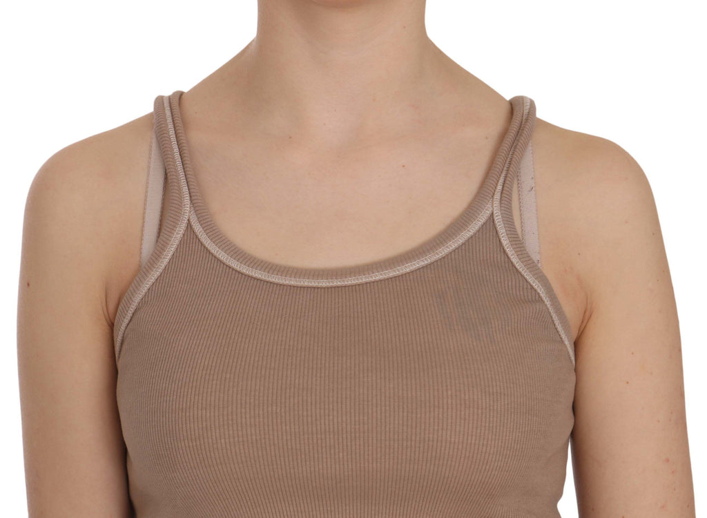 PINK MEMORIES Braune ärmellose Spaghetti-Träger-Tankbluse
