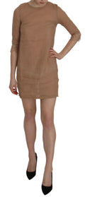 PINK MEMORIES Braunes 3/4-Ärmel-Shift-Minikleid mit Rundhalsausschnitt