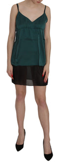 PINK MEMORIES Green Silk Spaghetti Strap Shift Minidress
