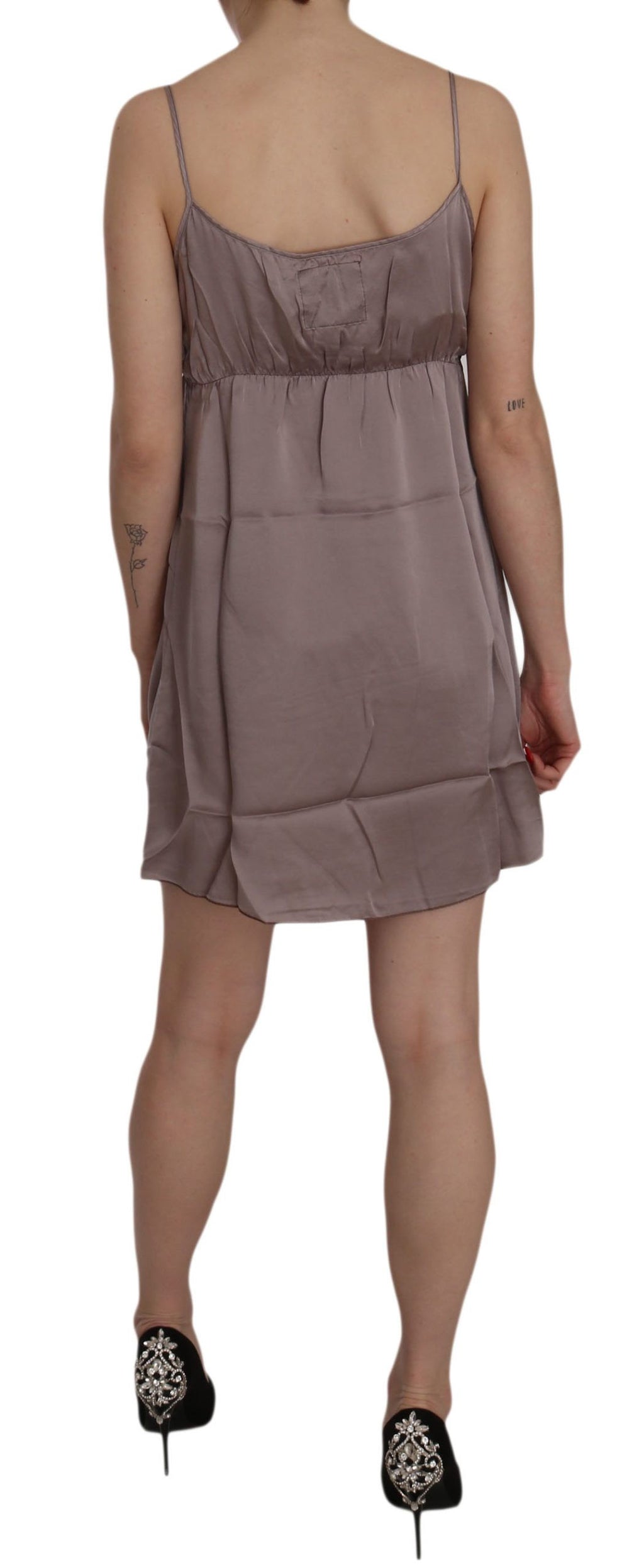 PINK MEMORIES Lilac Spaghetti A-Line Mini Silk Dress