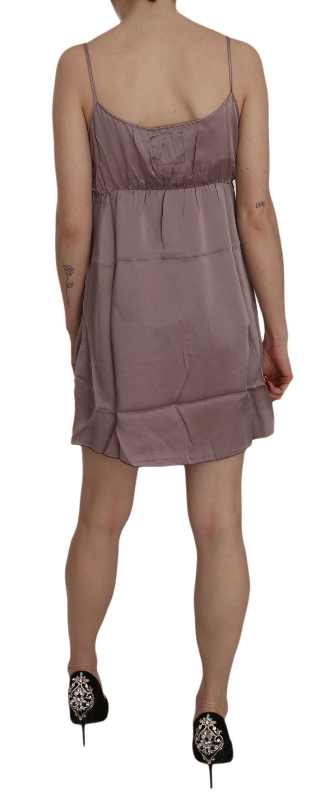 PINK MEMORIES Lilac Spaghetti A-Line Mini Silk Dress