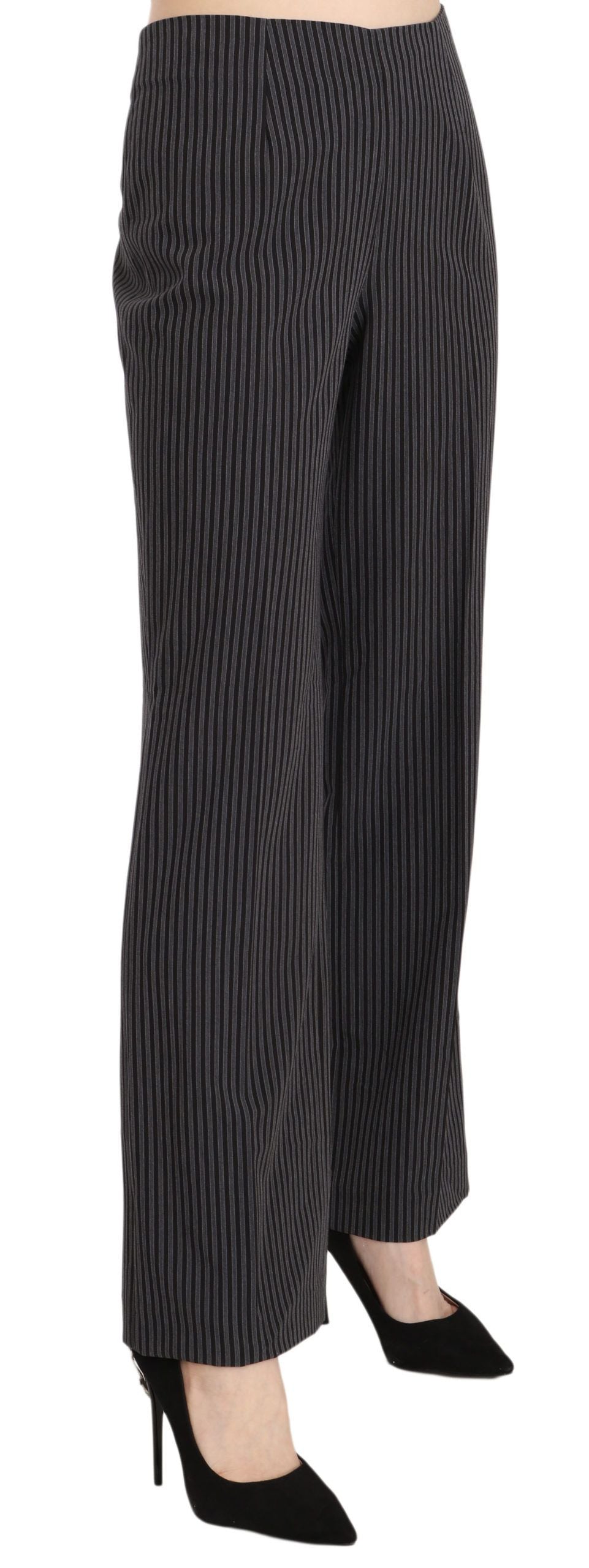 BENCIVENGA Black Striped Cotton Stretch Dress Trousers