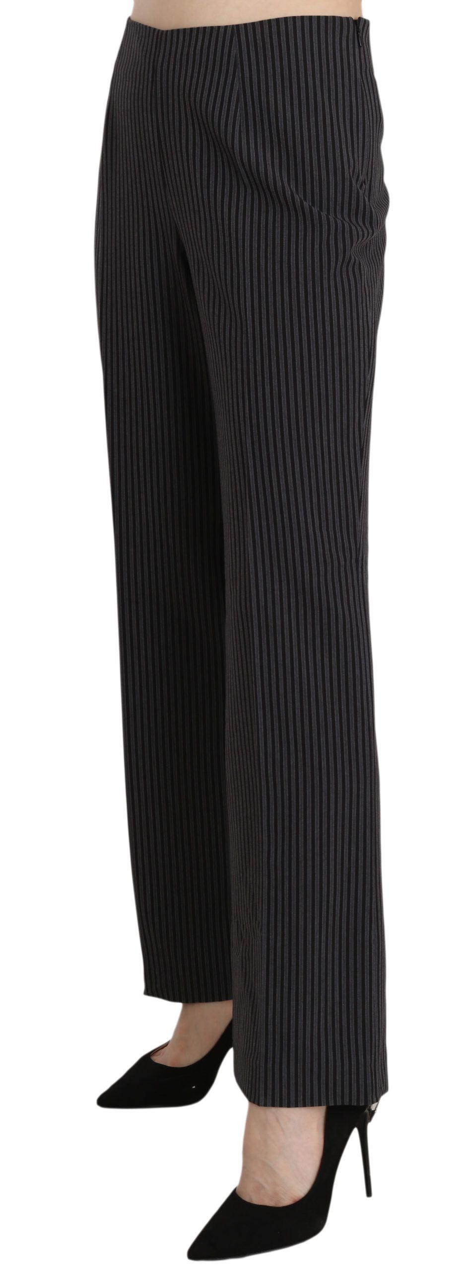 BENCIVENGA Black Striped Cotton Stretch Dress Trousers