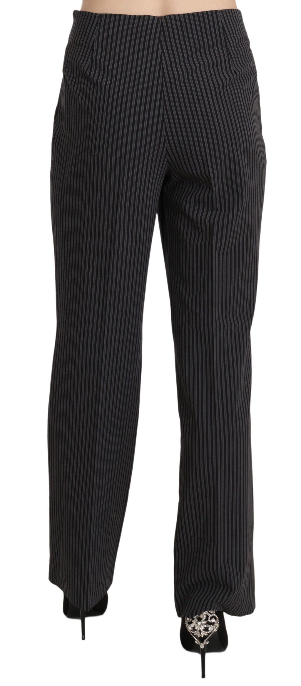 BENCIVENGA Black Striped Cotton Stretch Dress Trousers
