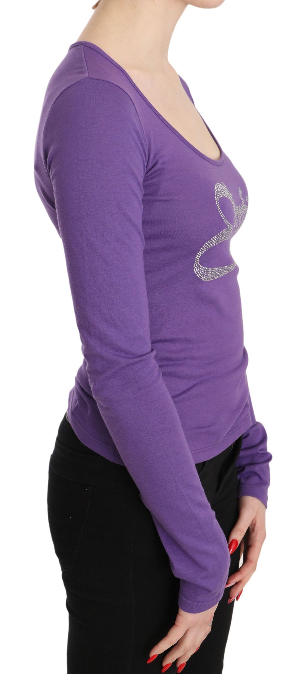 Lila Exte Crystal verschönert Langarm Top Bluse