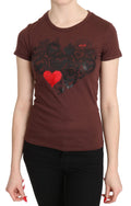 Extended Brown Heart T-Shirt with Round Neck
