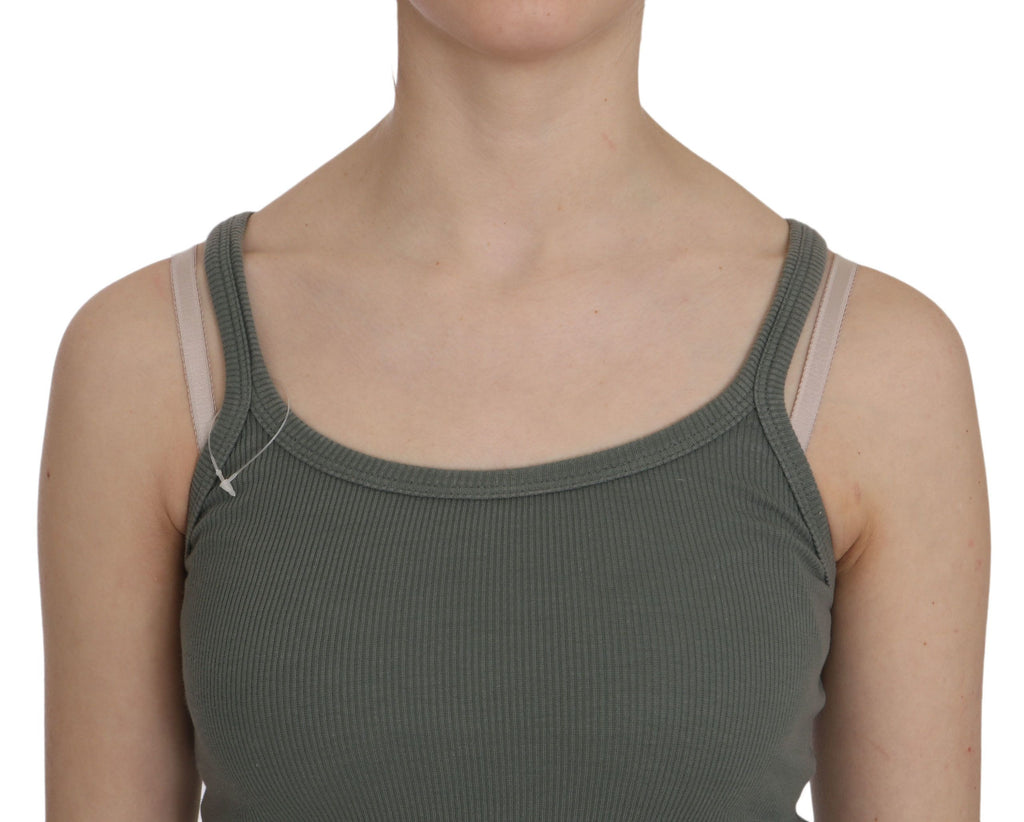 PINK MEMORIES Green Spaghetti Strap Slim Fit Casual Tank Top Blouse