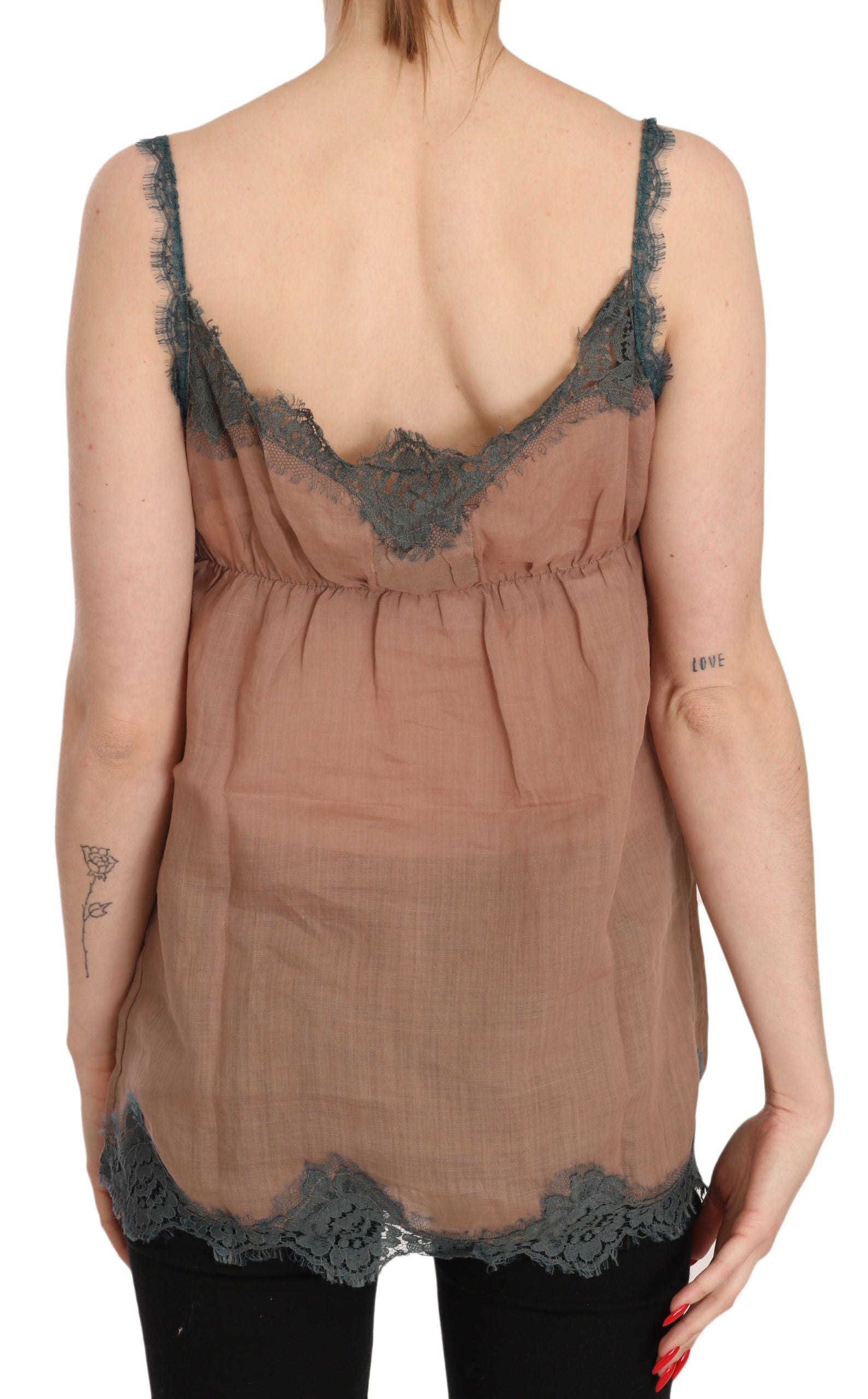 PINK MEMORIES Brown Spaghetti Strap Tank Top Blouse