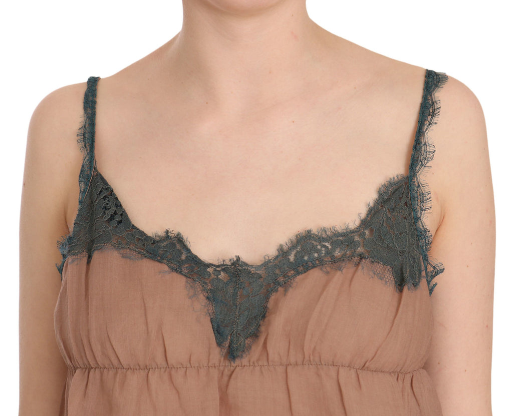 PINK MEMORIES Brown Spaghetti Strap Tank Top Blouse
